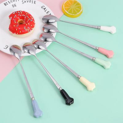 Stainless Steel Dessert Spoon Cat Paw Long Handled Ice Spoon New Tea Spoon