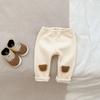 Autumn Winter Baby Fleece Lined Bear Butt Pants Elastic Warm Casual Leggings For Infants Toddlers