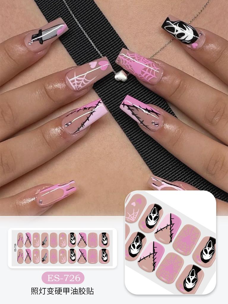 20 Pcs Halloween Christmas UV Semi Cured Gel Nail Stickers Self Adhesive Long Lasting Popular Nail Art Wraps