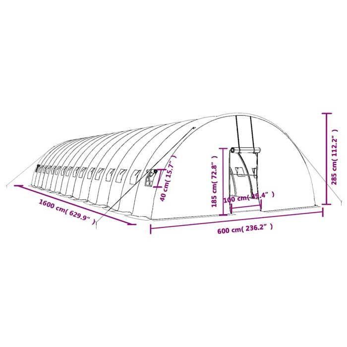 VidaXL Greenhouse with Green Steel Frame 96 M² 16x6x2.85 M, Polytunnel, Cold Frame, Tomato Greenhouse, Greenhouse 3188111
