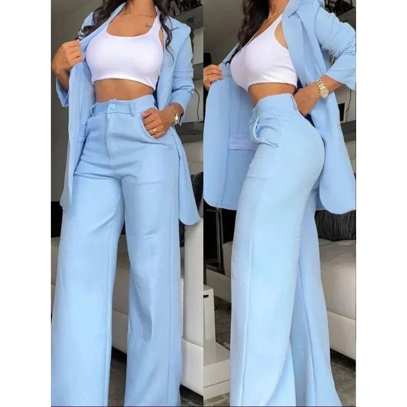 

Solid Color Split Sleeve Lapel Suit Set Pure Color Split Lapel Suit Yellowish Green M