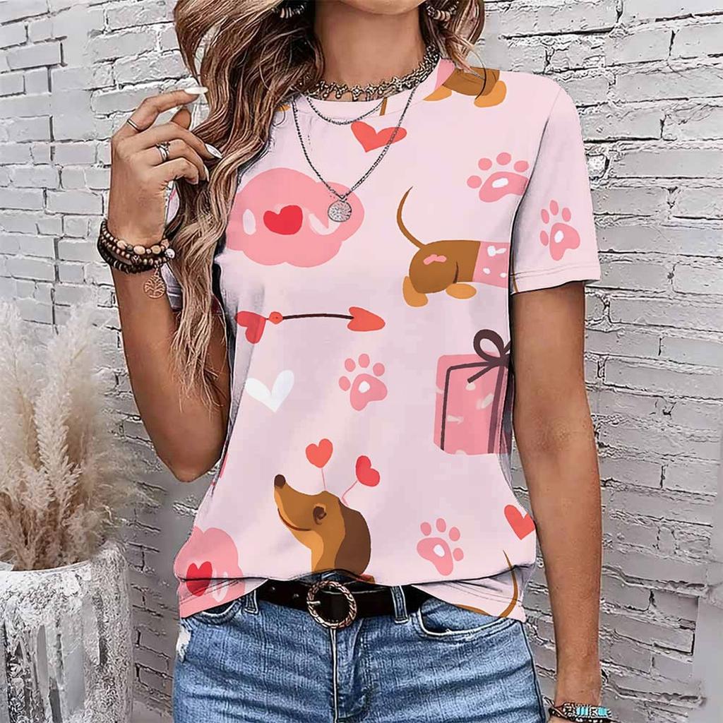 Fashion Women Retro Plush Animal Patterns Print T Shirt Funny Casual O-neck Short Sleeves T-shirt Summer Female Tee Shirt