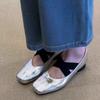 Sheepskin version~ Square head retro handmade ballet single shoes women's cross strap thick heel ballet shoes Mary Jane single shoes