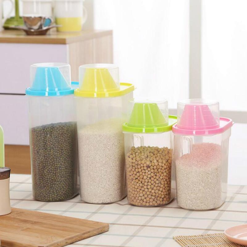 1Pc 1.9L Plastic Kitchen Rice Cereal Bean Dry Food Storage Dispenser Container Lid Sealed Box Storage Bottles Jar Practical