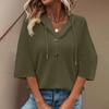 Women's Fashion Seven Sleeve Hooded Button V-Neck Casual Hooded Sweatshirt Top