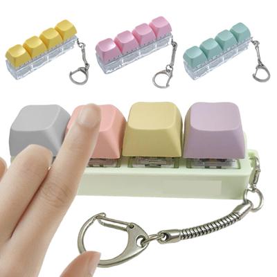 Mechanical Keyboard Fidget Keychain Stress Anxiety Relief Portable Travel Quiet Kids Adults 4 Keys Keyboard Clicking Sensory Keycap Toy