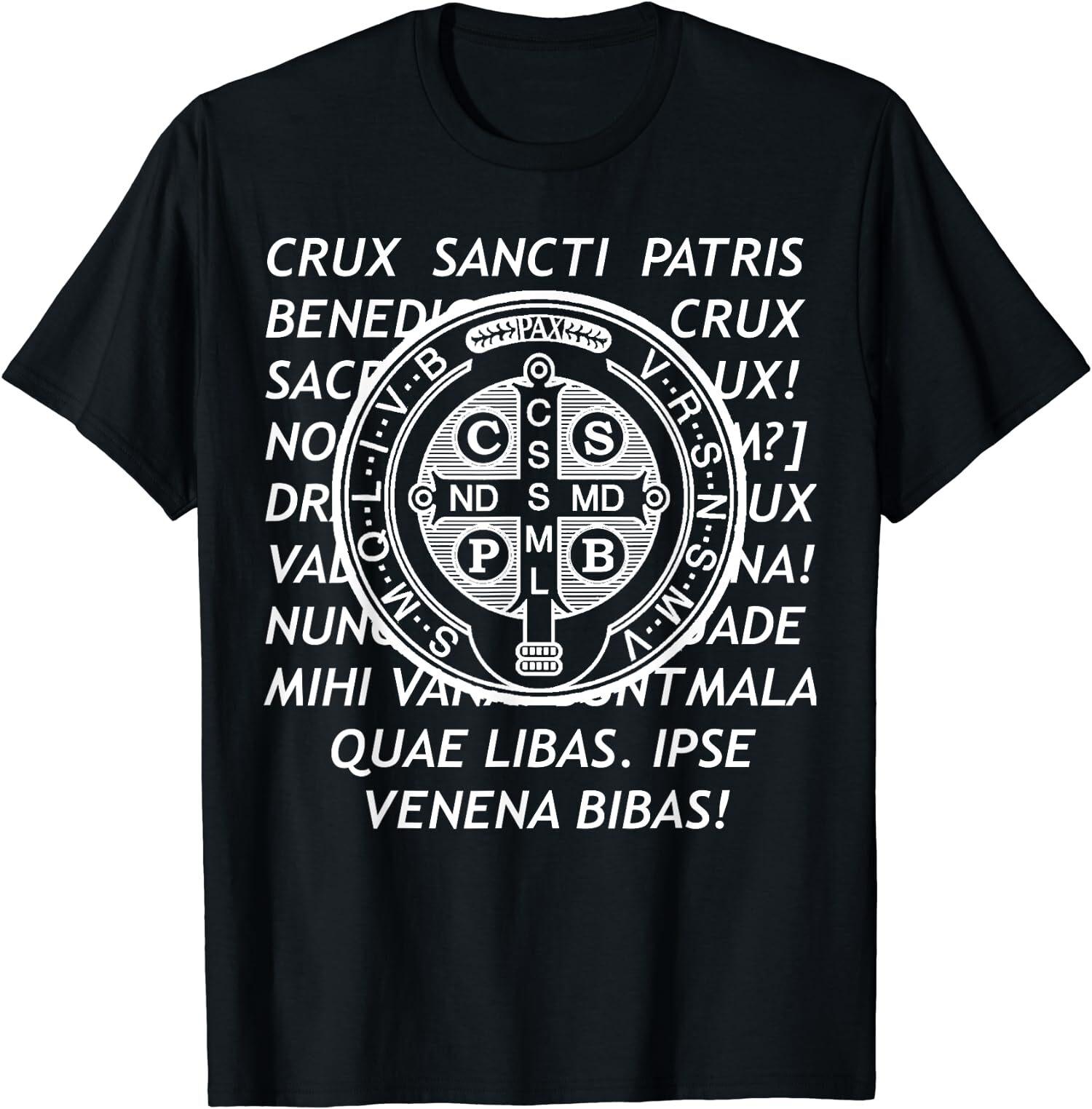 NEW LIMITED Saint Benedict Medal Christian Symbol Catholic Latin Prayer T-Shirt S