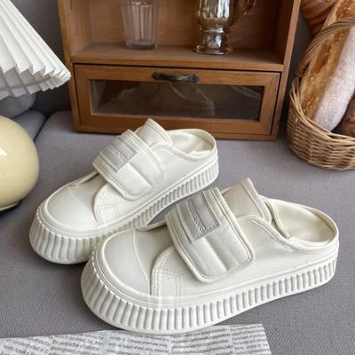 Step-on Two-Way Wear Magic Stick Canvas Shoes Women's Spring and Summer New Versatile Semi-Slipper Students All-Match White Shoes
