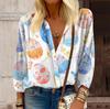 Women's Shirt Button Casual Easter Print Fashion Round Neck Drop Shoulder Seven Sleeve Shirt Top
