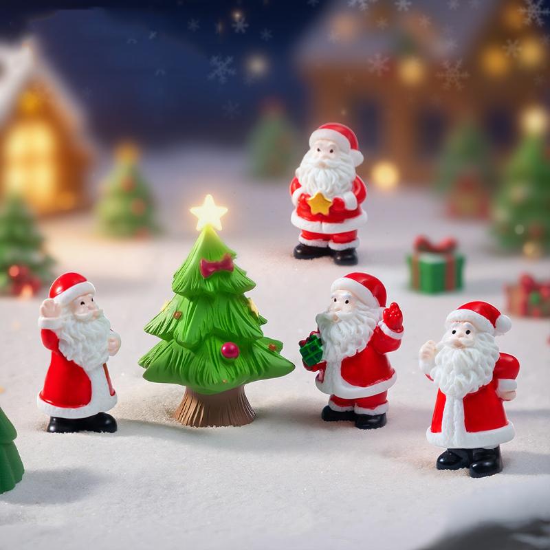 1/4Pcs Christmas Tree Santa Claus Snowman Elk Penguin Bell Miniature Landscape Ornaments Home New Year Xmas Doll House Decor