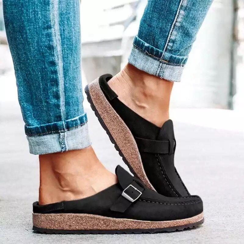 Wish new large size buckle half slippers women's summer round head flat bottom platform women's sandals