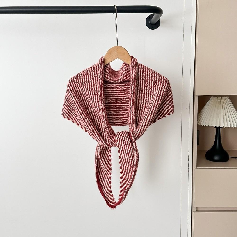 Elegant Triangle Striped Scarf Comfortable Knit Wool Scarf Decorative Neck Warmer Women