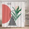 Abstract Mid Century Shower Curtains Green Leaf Modern Geometric Black Lines Aesthetic Art Bathroom Curtain Decor Set With Hooks