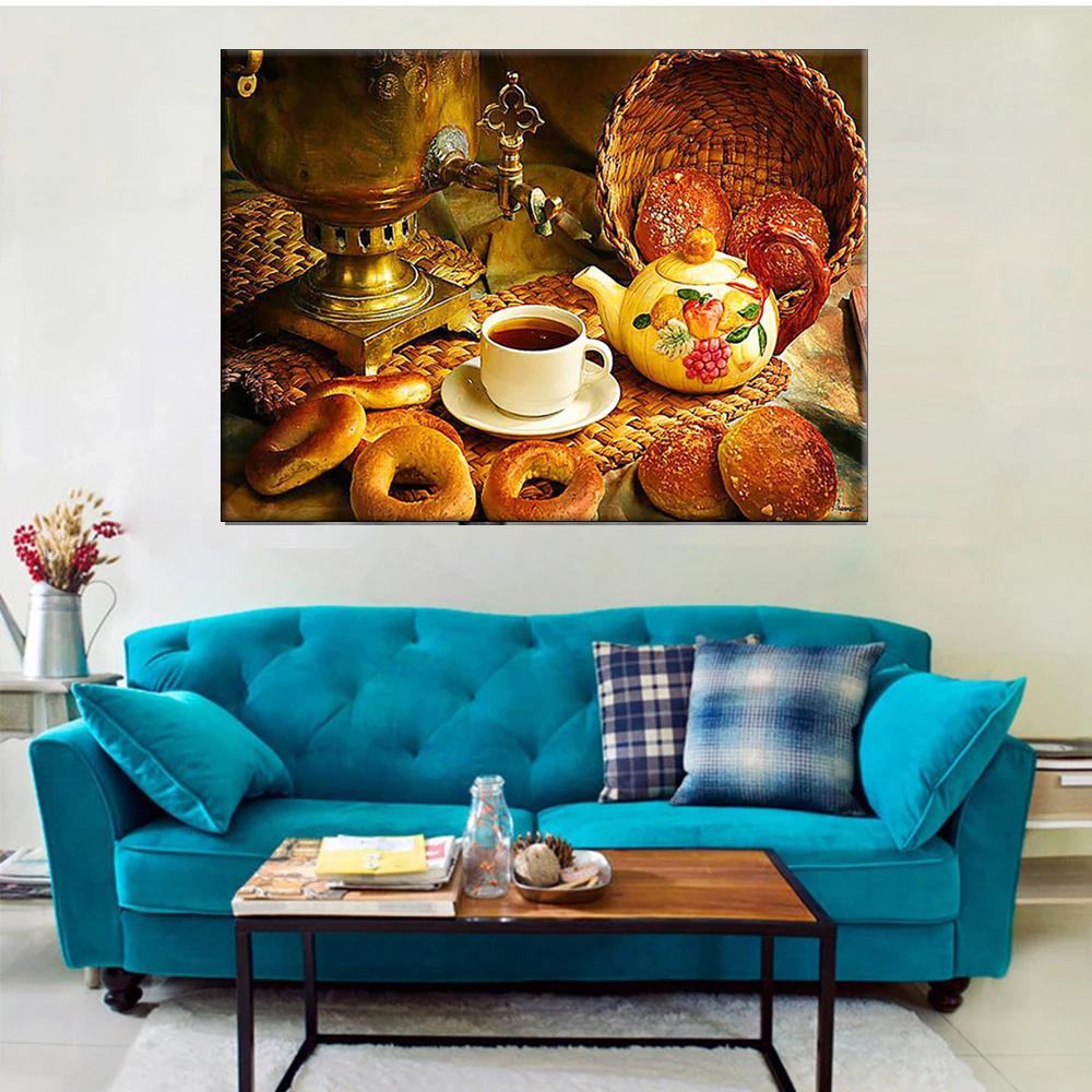 Pictură cu diamant 5D Diy Ceaiul de după-amiază confortabil Broderie Mozaic Artă Imagine cu strasuri Decor Cadou