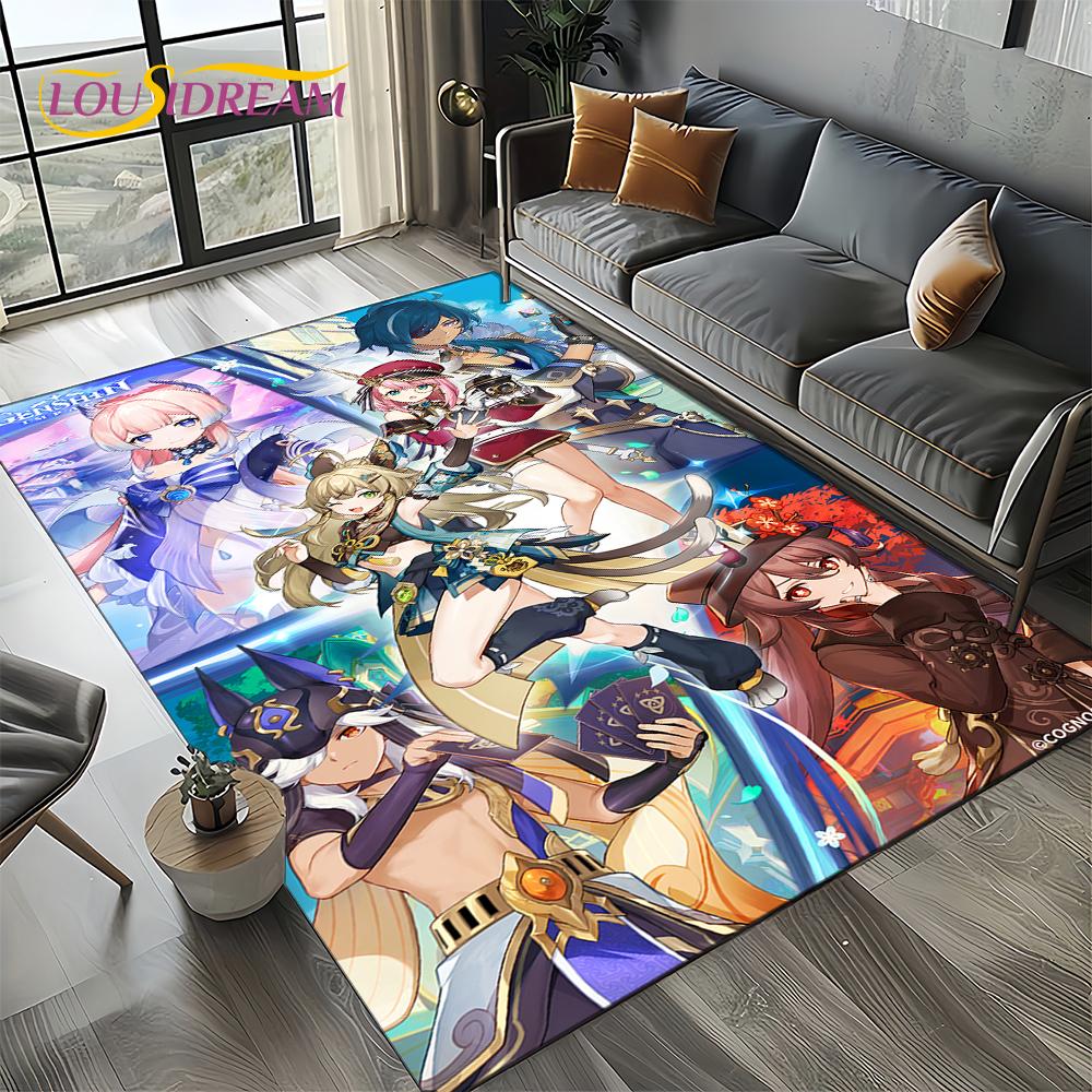 2025 New Cartoon Genshin Impact Character Solo Game Carpet Rug for Living Room Bedroom Home Sofa Decoration,Non-slip Floor Mat