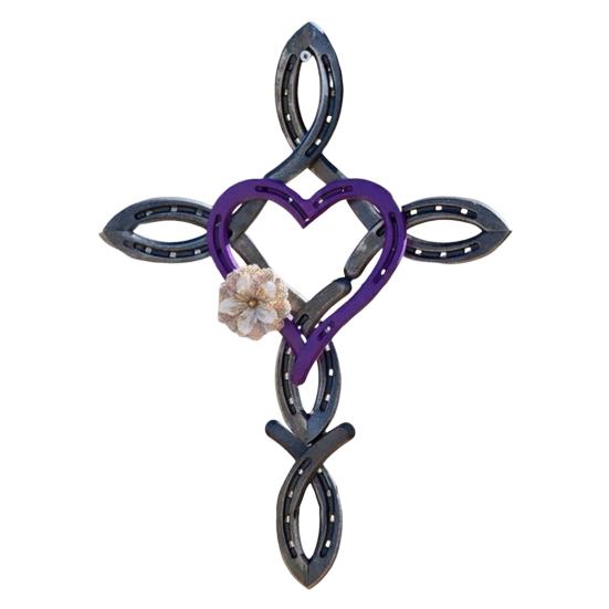 DYS Metal Horseshoe Heart Wall Cross Decor, Hanging Art, Decorative Cross, Rustic Spiritual Art Sculpture for Farmhouse Garden Yard Patio Fence