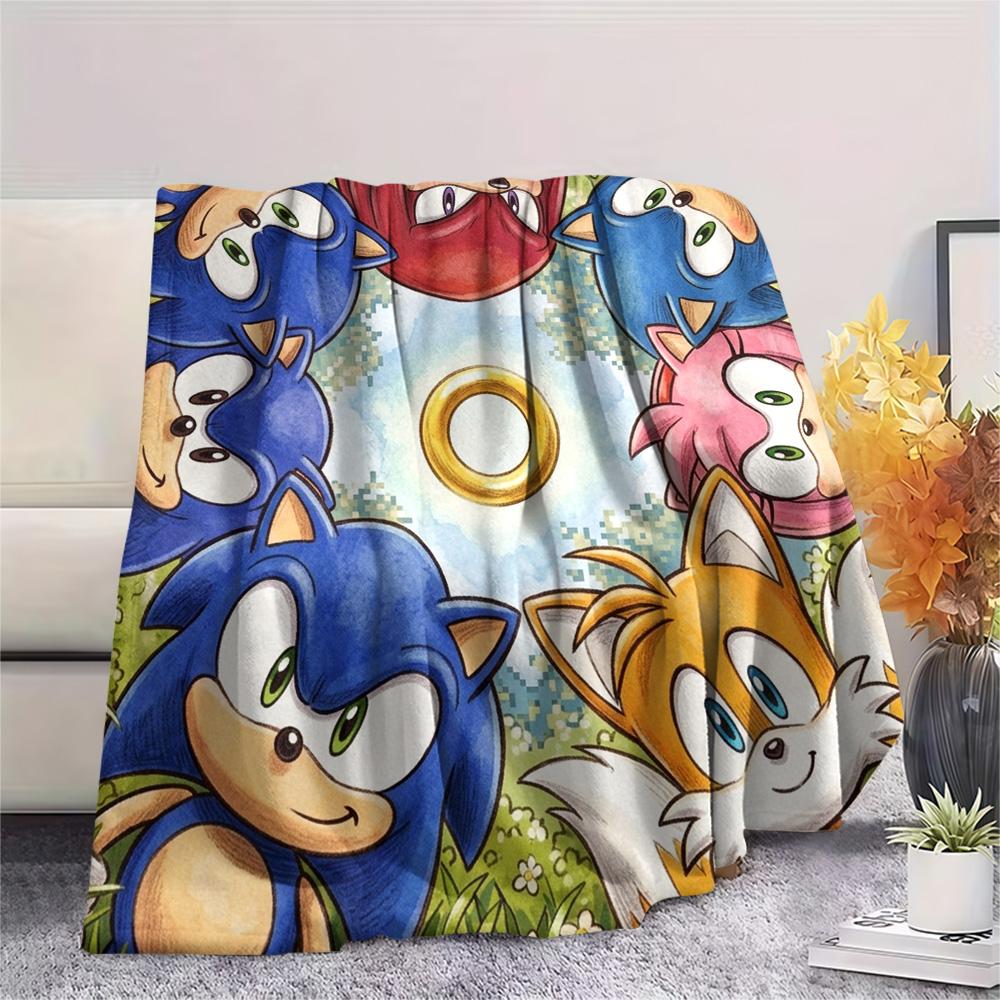 Hedgehog Sonic Print Flannel Blanket, Ultra Soft High Quality All Seasons Warm Throw, Home Decor Cozy Blanket, Perfect Christmas Gift