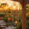 Weatherproof Metal Hanging Pendant Halloween Luminous Ghost Wind Chime, Glow-in-The-Dark Ornament with Pumpkin Bat Cute Room Decor Spider Charms,