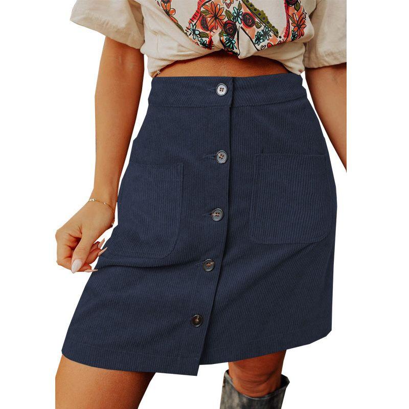 Solid Color Buckle Belt Pocket Waist Skirt Solid Buckle Sheath Skirt