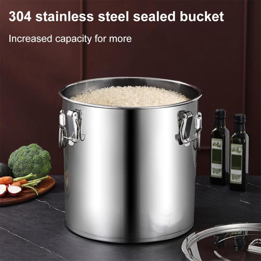 6/12/21/33L Stainless Steel Storage Container with Seal Lid Kitchen Canister with Handles Oil Sugar Milk Storage Bucket for Home Kitchen Bar Restauran