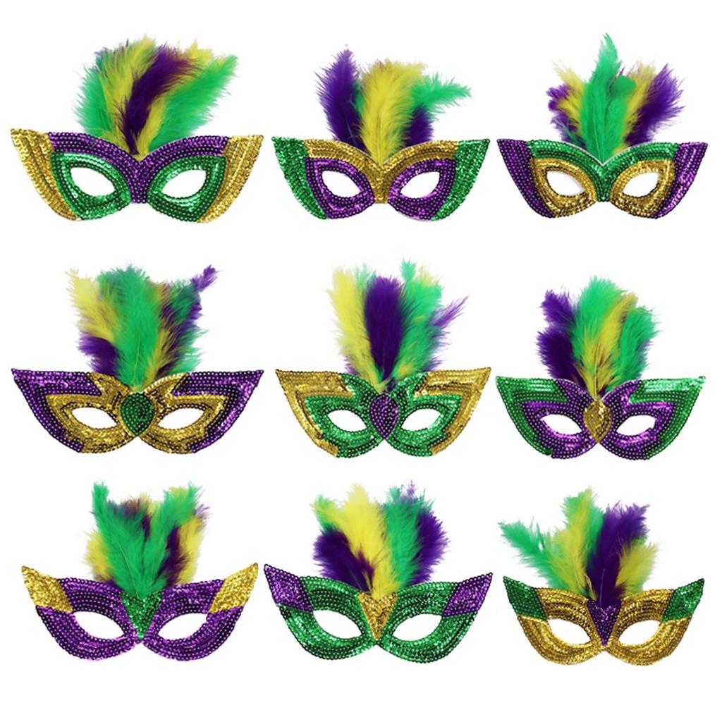 Mardi Gras Sequin Feather Hat & Mask Set