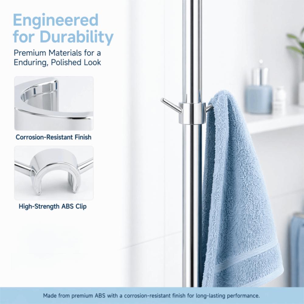 3Pcs ABS Shower Rod Hook Silver Shower Rod Clamp Hook Bathroom Hook Bathroom Kitchen Shower