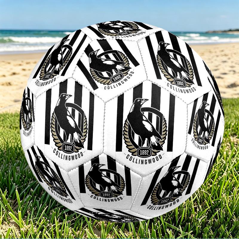 Collingwood Magpies Print Size 5 Soccer Ball, PU Wear Resistant Football for Match Training and Daily Practice, Birthday Gift for Soccer Fans