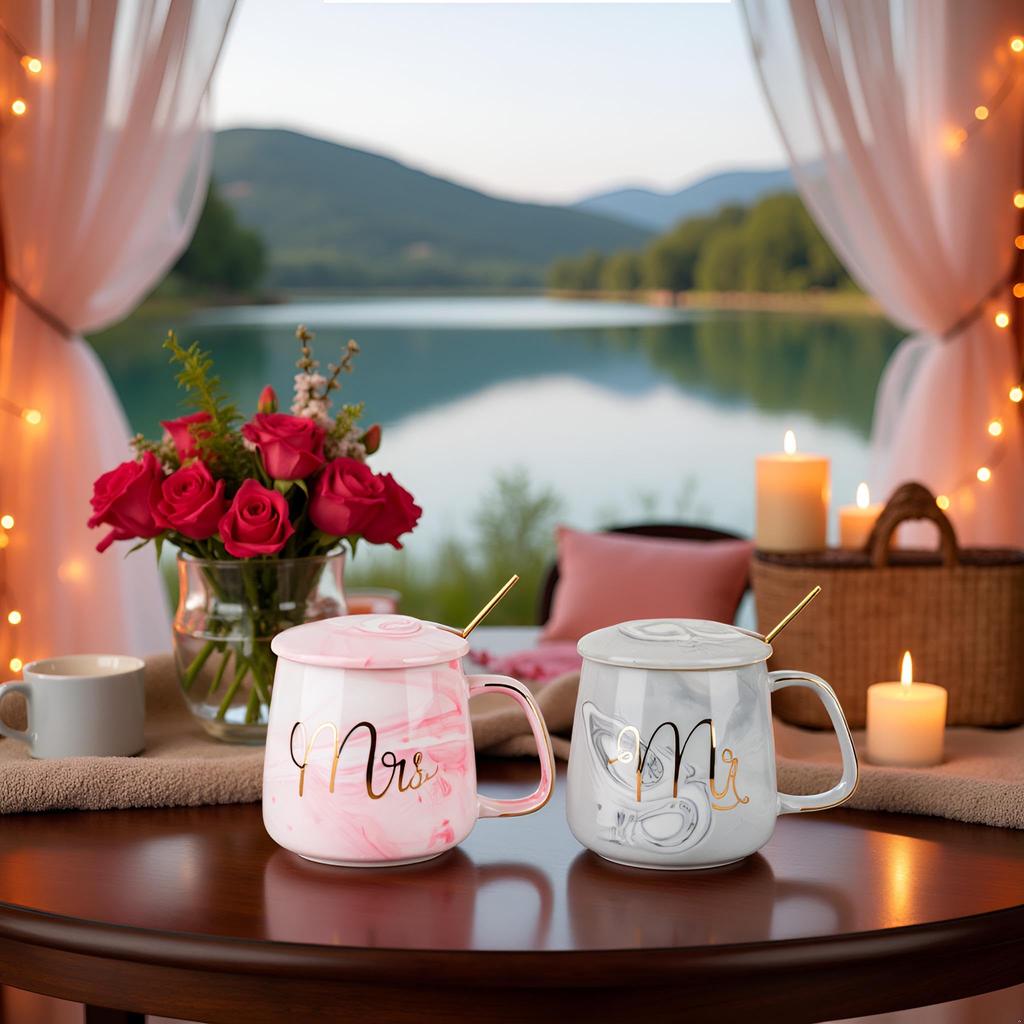 This marble ceramic mug set makes a great wedding gift for wedding anniversary Day fashion housewarming new student birthday and Features lids for