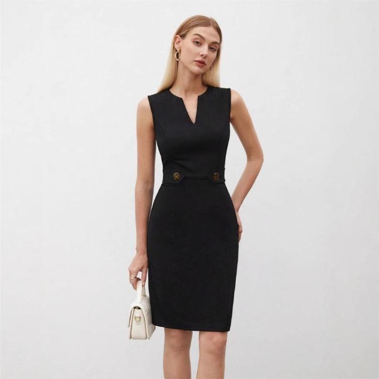 Summer Sleeveless V Neck Dress Women Simple Fashion Commuter Spring Dress