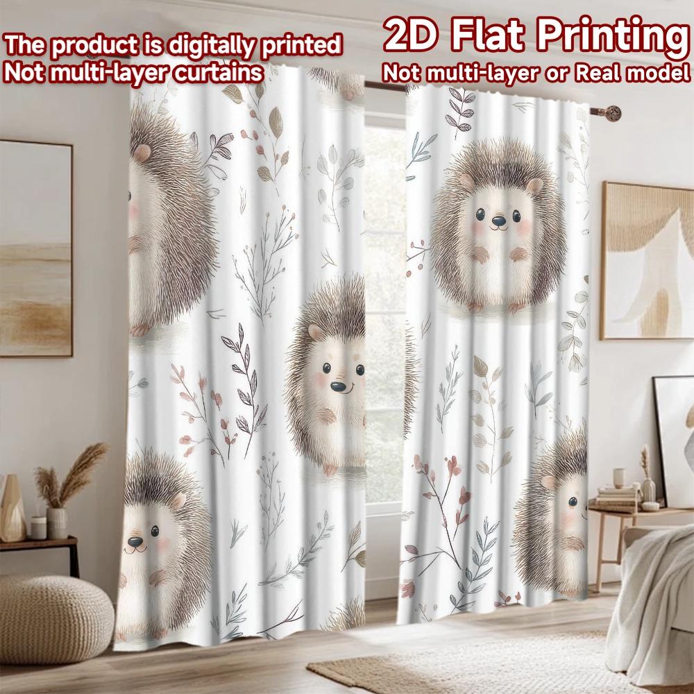 2D flat Photography Backdrop Scene Backdrop Cute Hedgehogs and Leaves 100% Polyester Festive Holiday Use for Bedroom