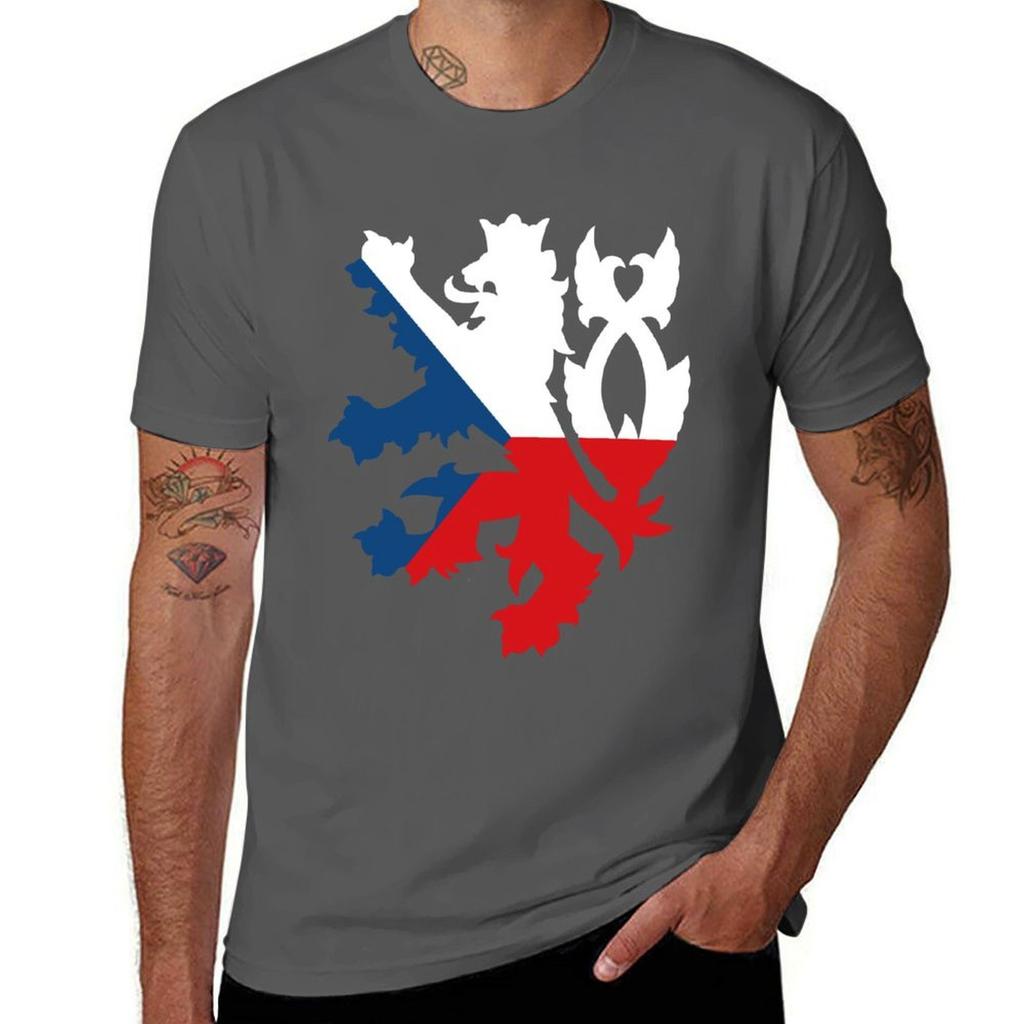 Czech Republic Lion Flag Tshirt Antifade Casual Tee Shirt