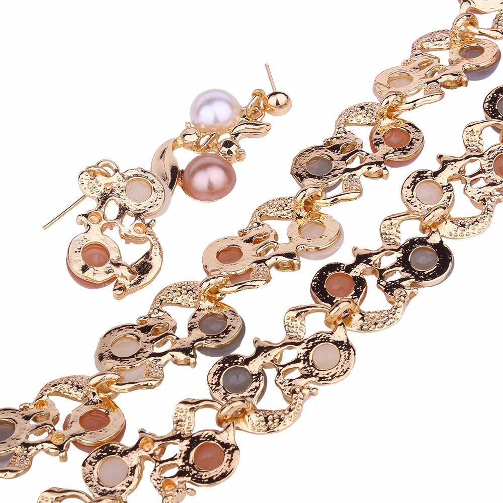 Elegant Pearl Necklace Rhinestone Necklace Earrings Set Exquisite Colorful Pearl Necklace  Gift