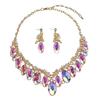 2026 European and American Exaggerated Big Gem Necklace Earrings Set Bridal Banquet Dress Accessories