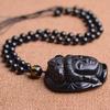 Lucky Women Carved Natural Necklace Black Obsidian Pendant