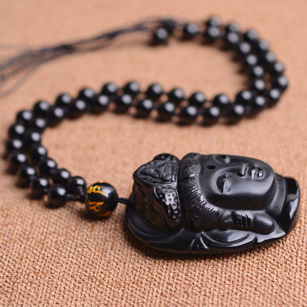 Lucky Women Carved Natural Necklace Black Obsidian Pendant