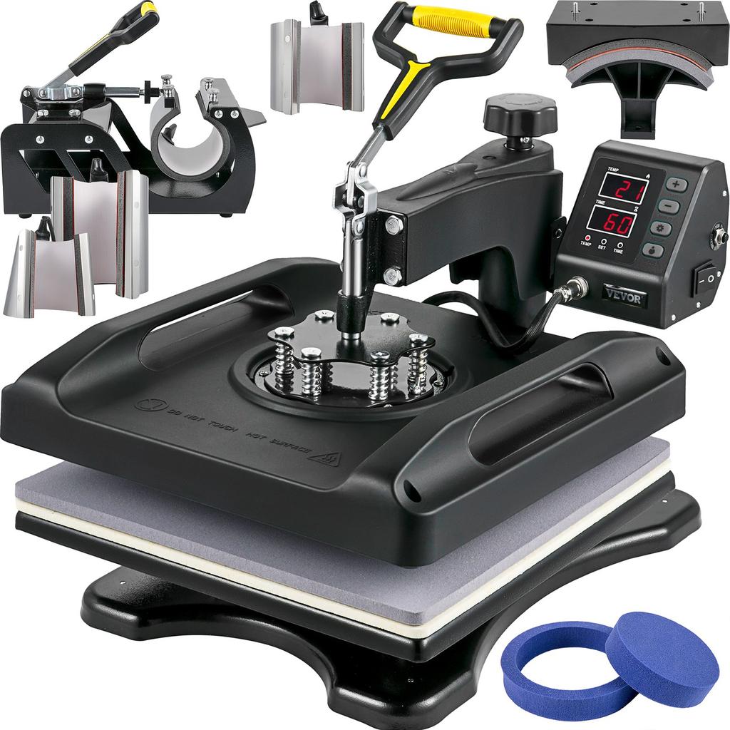 VEVOR Heat Press Machine 15 x 15 Inch 8 In 1 Heat Press 1000W Sublimation Machine 360 degrees Rotation Swing Away Heat Press 8 In 1 Shirt Printing