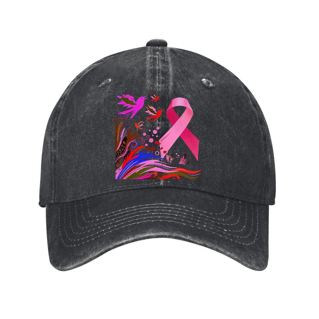 Pink Ribbon Breast Cancer Awareness Birds Print Cotton Baseball Cap Washed Casual Adjustable Dad Hat