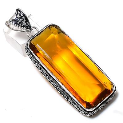 Natural Citrine Gemstone Handmade 925 Sterling Silver Jewelry Pendant 2.76" H3v98