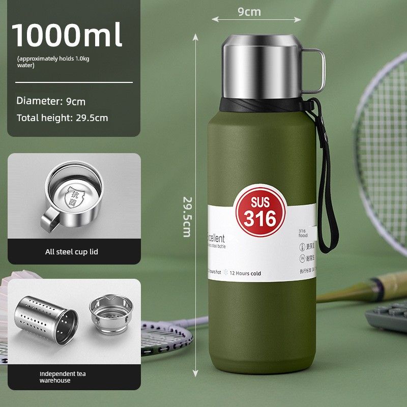 316 Stainless Steel Inner Tank Vacuum All-Steel Thermos Pot for Men, Portable Large-Capacity Thermos Cup for Outdoor Travel and Mountaineering