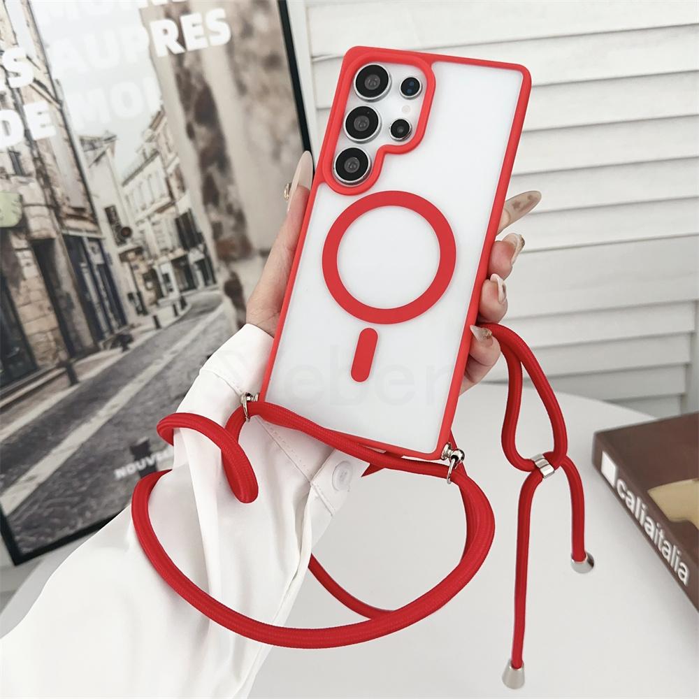 

Luxury Lanyard Clear Acrylic For Magsafe Wireless Charge Case for Samsung S25 Plus S23 S24 FE S22 Ultra Adjustable Strap Cover Case & Strap&Galaxy S22 5G