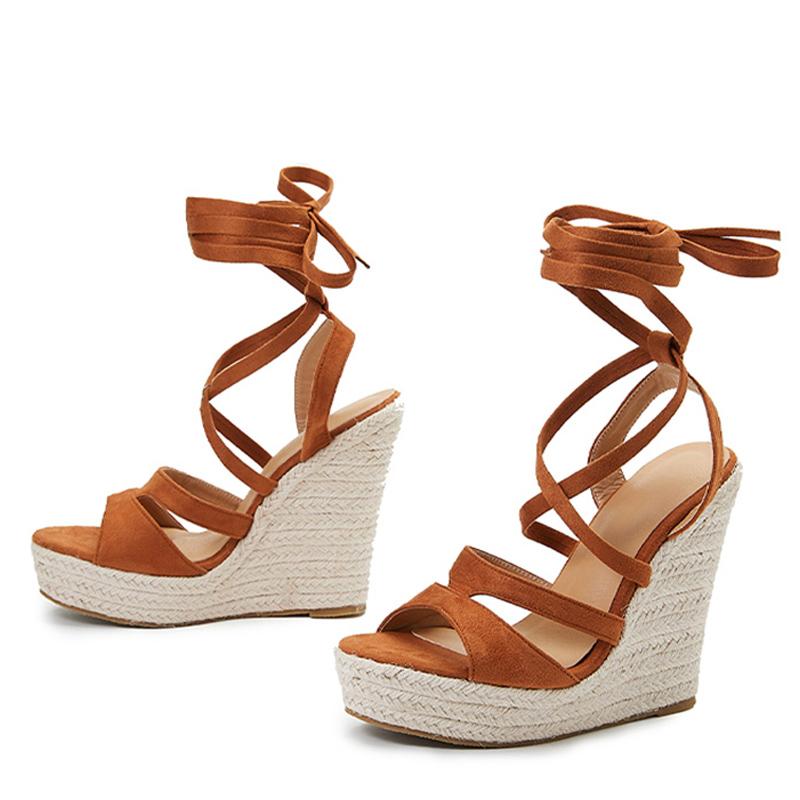 Moda Liyke Moda Sandali Zeppa Estivi con Lacci Donna Punta Aperta Corda di Paglia Intrecciata Piattaforma Fondo Spesso Tacchi Alti Scarpe Eleganti da Donna