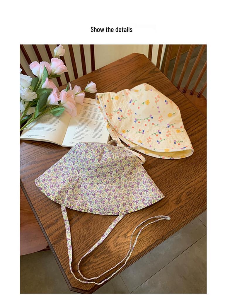 Women's Cute Japanese Floral Bucket Hat - Double-Sided, Large Brim, Sun Protection, Slimming Effect for Summer