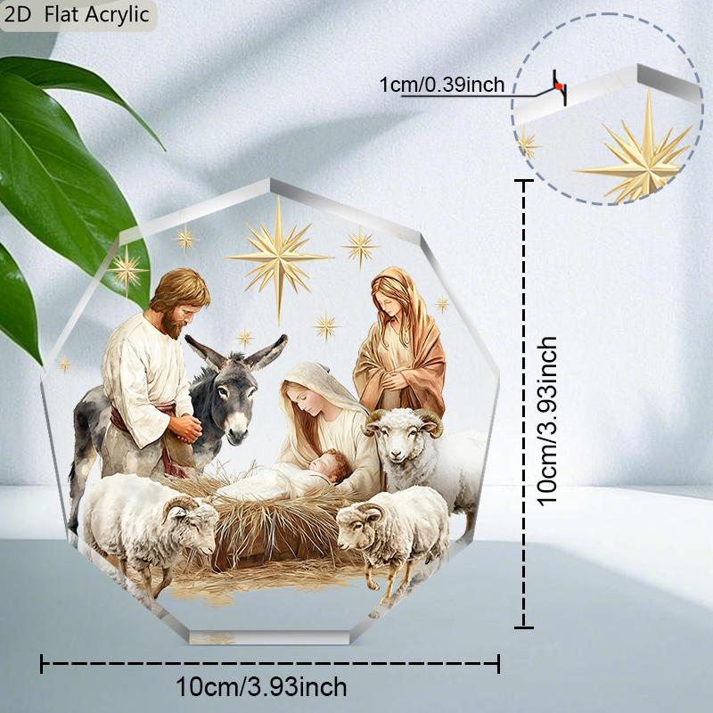1pc Nativity Scene Acrylic Desktop Ornament Home Office Christmas Party Decor Christian Thanksgiving Gift Home Decor Festival Keepsake 