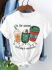 (Asian Size) watercolor cute Short Sleeve T-shirts Merry Christmas Women's Top O-neck T Shirt Print  Fashion Casual New Year Clothing Graphic Tee