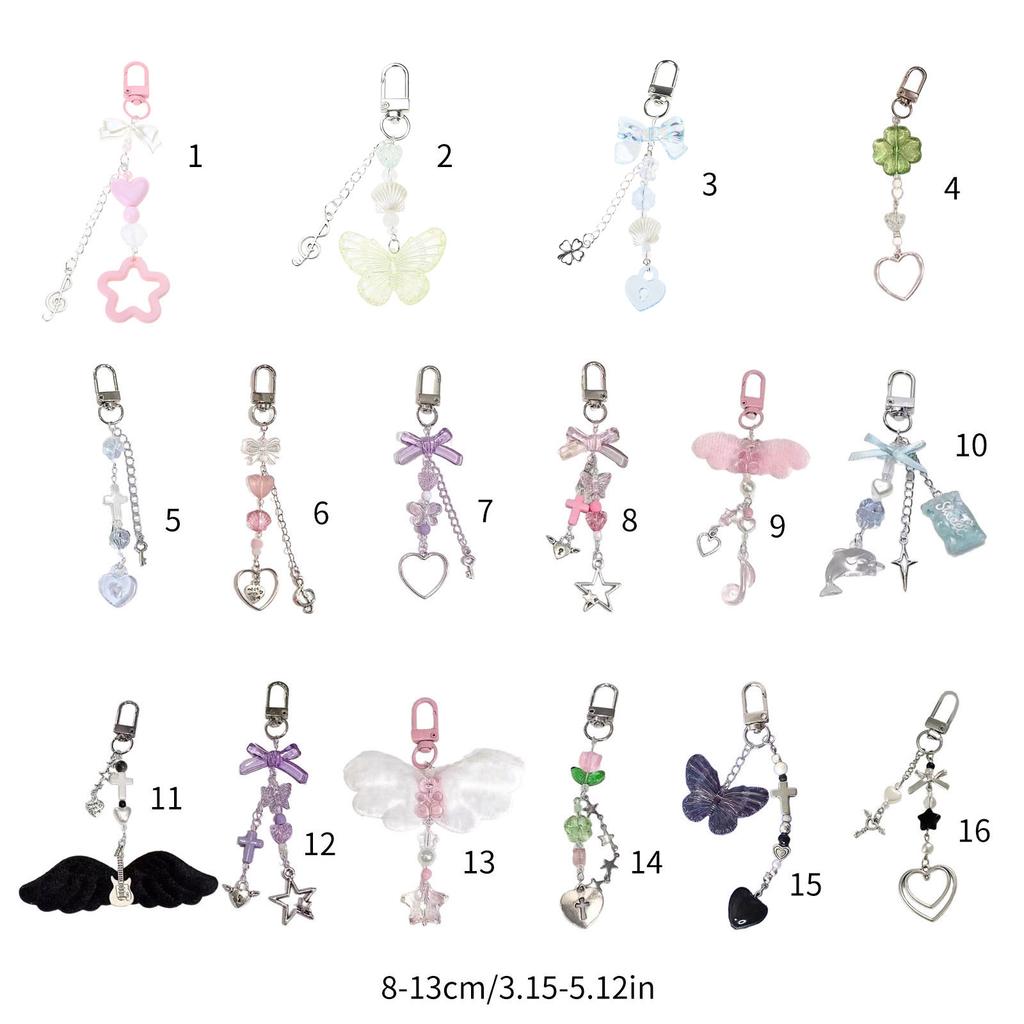 Heart Star Beaded Charm Keychains Sweet Cute Pendant Hanging Ornament Keyring Backpack Decoration for Women Girls