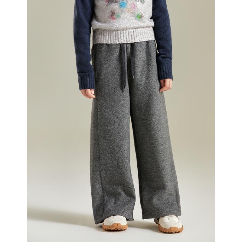 

2025 Warm Children s Woolen Wide-Leg Pants: Loose, Thickened Autumn/Winter Long Trousers for Girls 160 cm темно-сірий