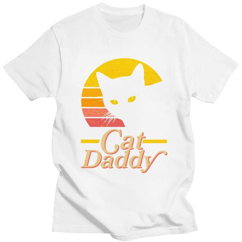 Custom Cat Daddy T Shirt for Men Tshirt Leisure Tee Short Sleeve Fathers Day Gift Tshirts Loose Fit Clothing Gift