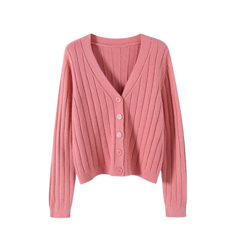 Cappotto lavorato a maglia Moda Solido allentato Maglione a maniche lunghe Autunno Inverno Maglioni con scollo a V Donna Cardigan con bottoni sottili Top Donna 28566
