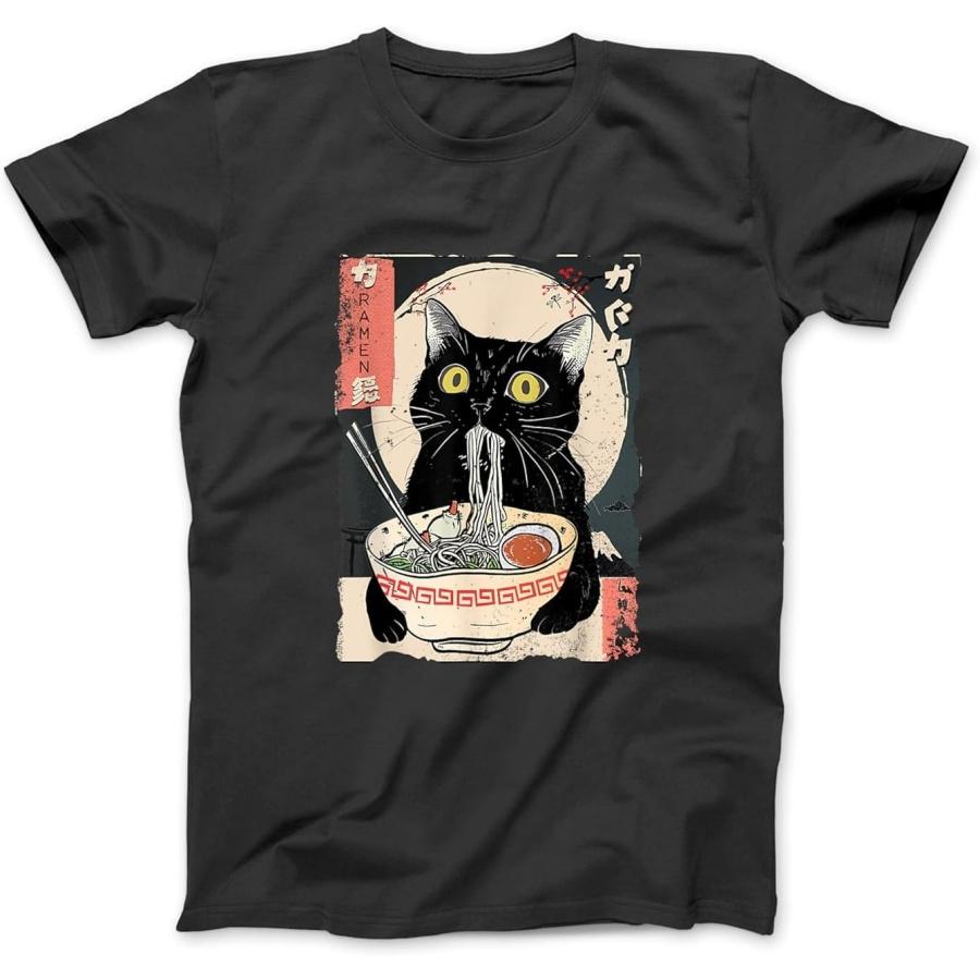 Kawaii Cat Eating Ramen Noodles Funny Anime Gift Girls Teens T-Shirt NHU Men Women Longsleeve, Tanktop Hoodie Black S разноцветный
