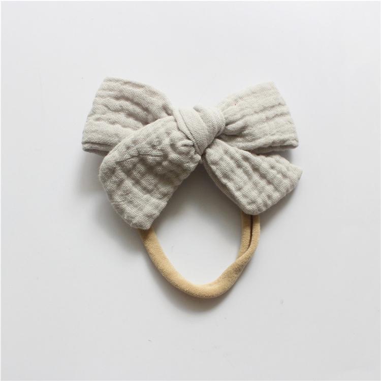 Gauze Bamboo Knotted Bowknot Baby Headbands Plain Color Cotton Muslin Newborn Hair Bows